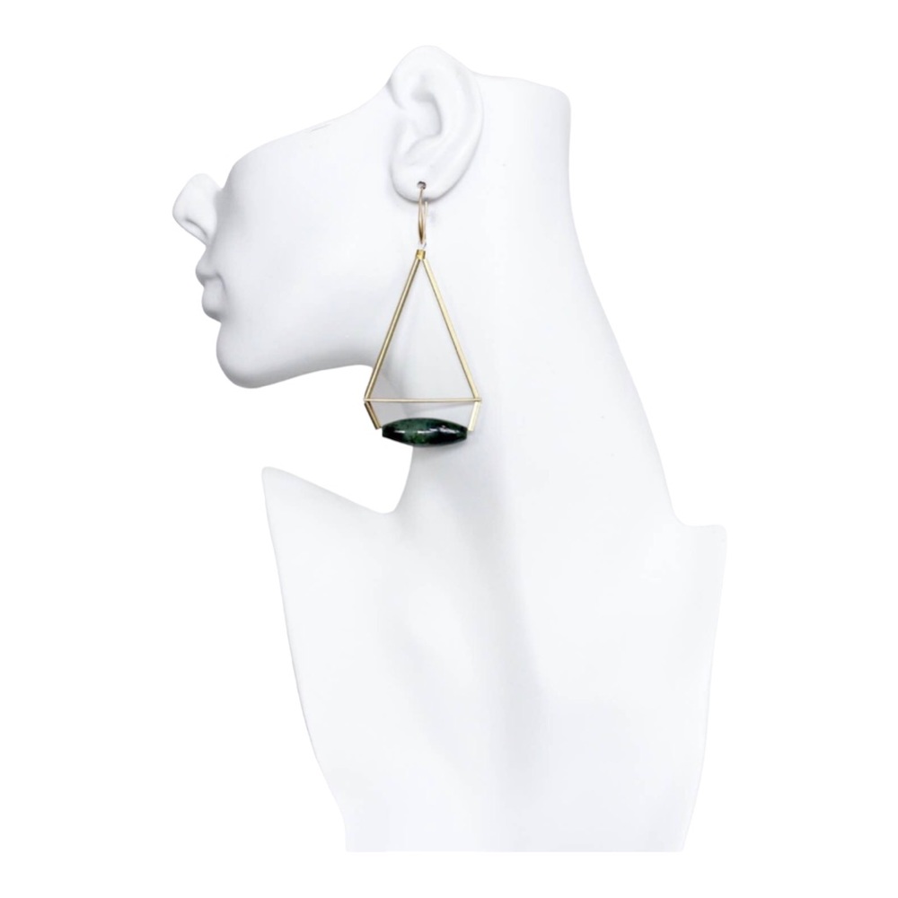 Geometric Jade and Brass Earrings